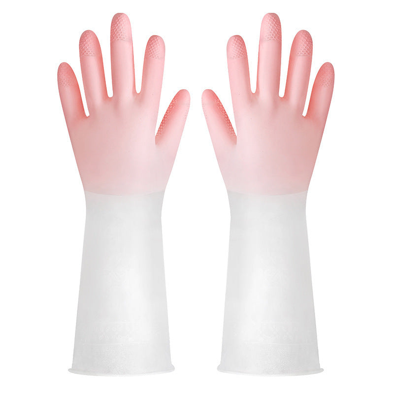 Gants de lavage en blanc translucide en caoutchouc de qualité nettoyante avec un antidérapant