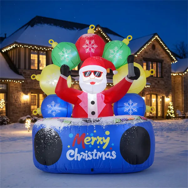 6ft Xmas gonflable DJ Santa - RGB LED Orbs Musique Mute Mode Stakes/Ropes Quick Setup Outdo