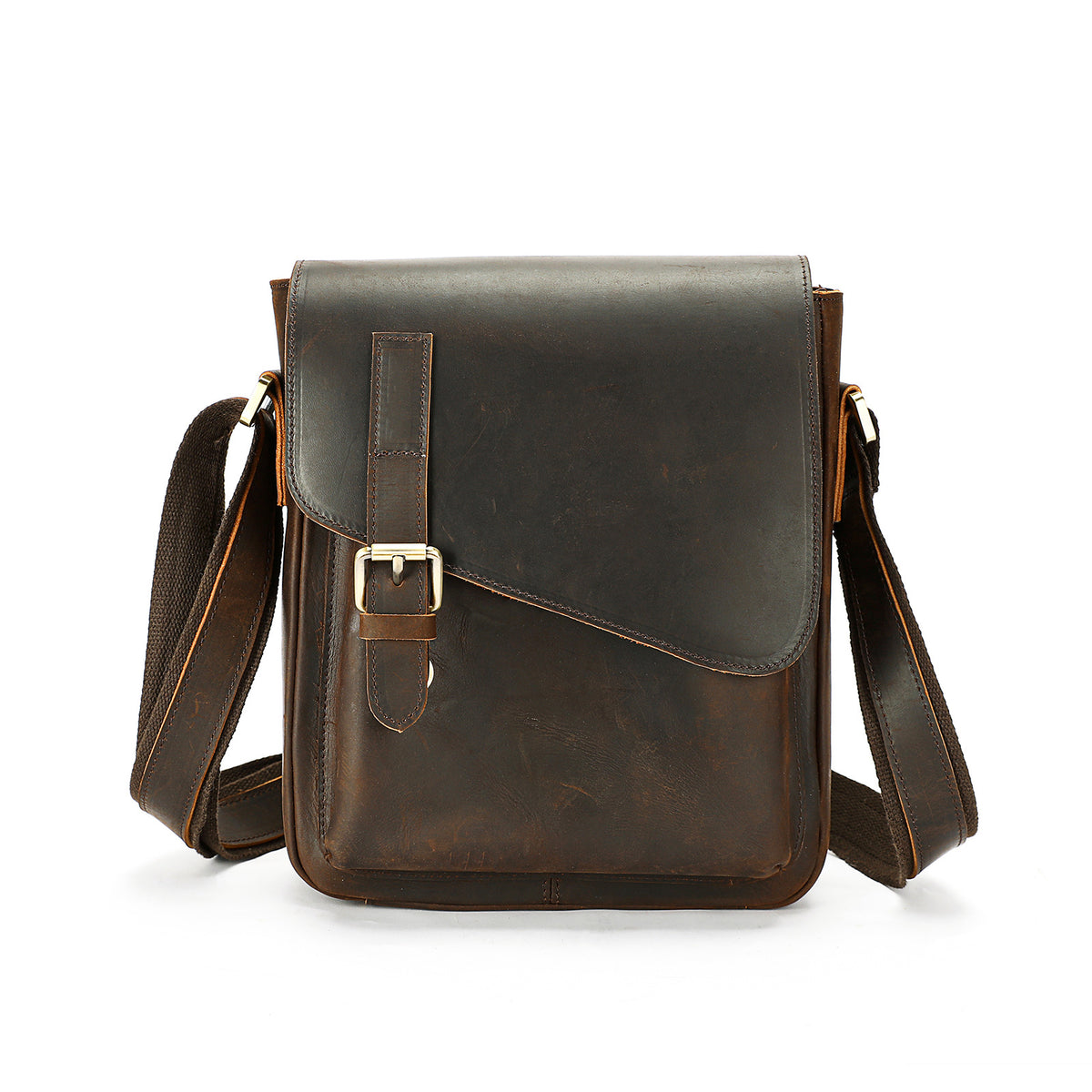 Véritable cuir homme Mode épaule Selle en cuir Crossbody Casual Messenger Bag