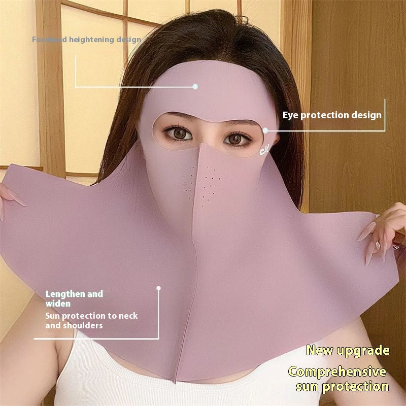 Ice Silk d'été pleine face Col sans couture et avant Masque solaire intégré