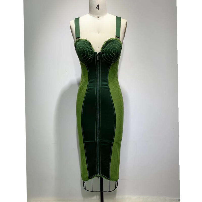 Army Green Sling Slim Tempérament Robe