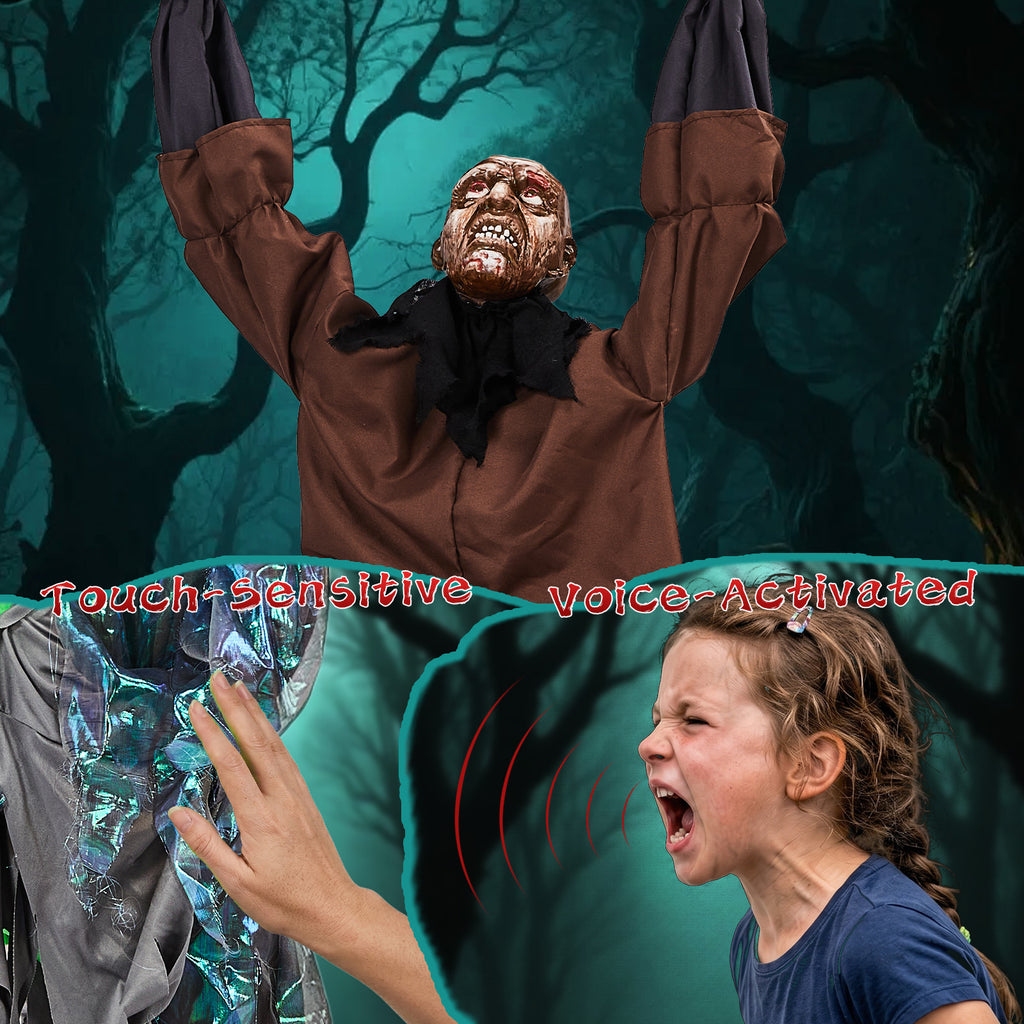 Décoration pour fantômes muraux d'Halloween de 5 pieds avec jambes mobiles activées par le son