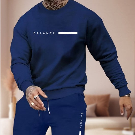 Sweat-shirt à col rond imprimé homme et ensemble de pantalons longs