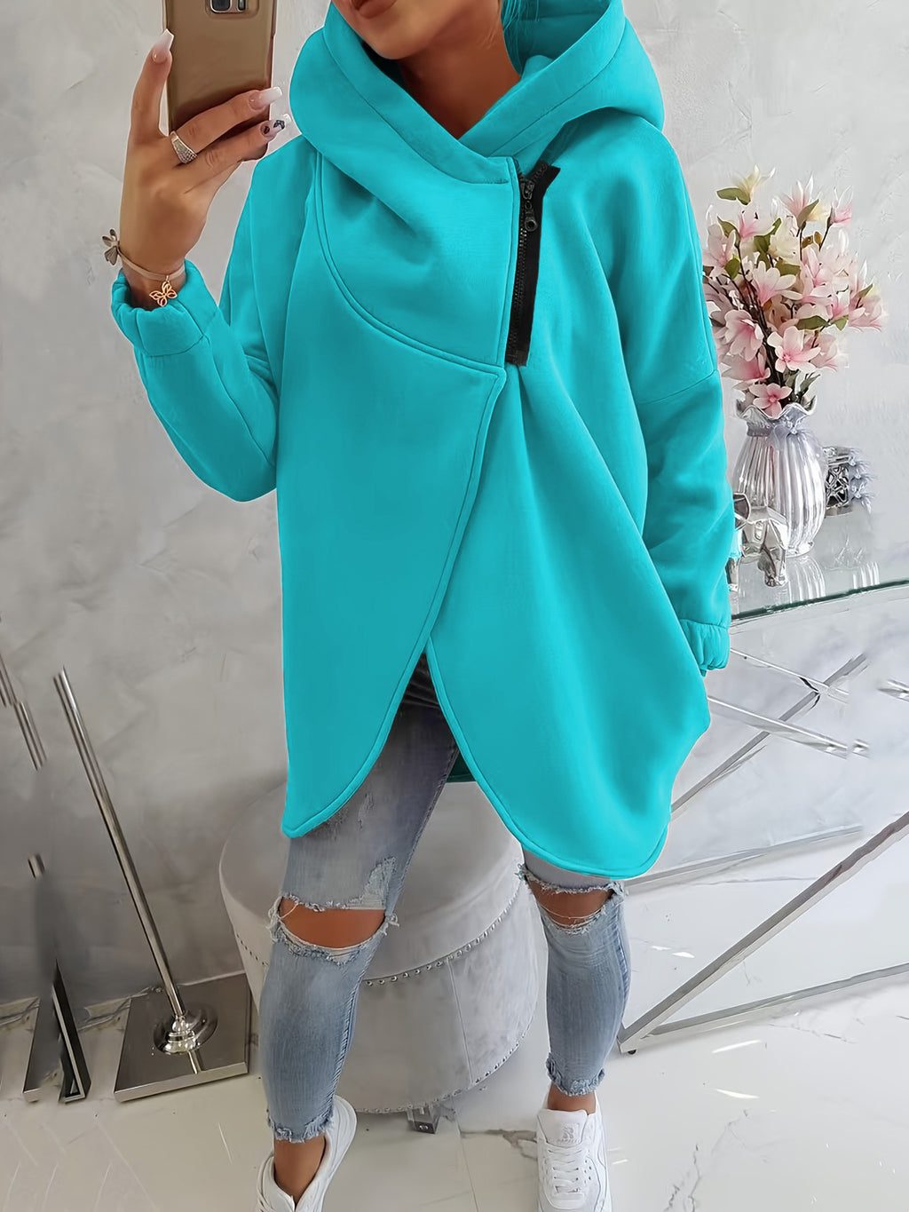 Sweat-shirt casual à capuche noir à manches longues européen et américain avec fron