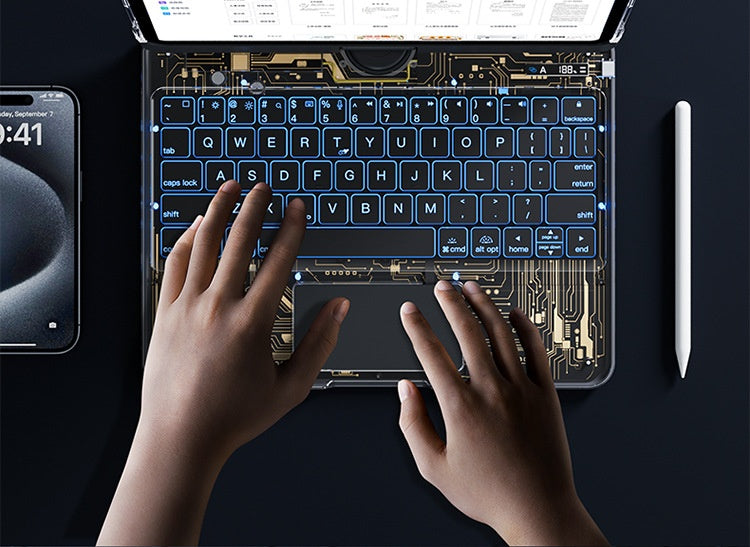 Clavier pivotant 360 case claire pour IPad Smart Trackpad Clavier compatible Bluetooth