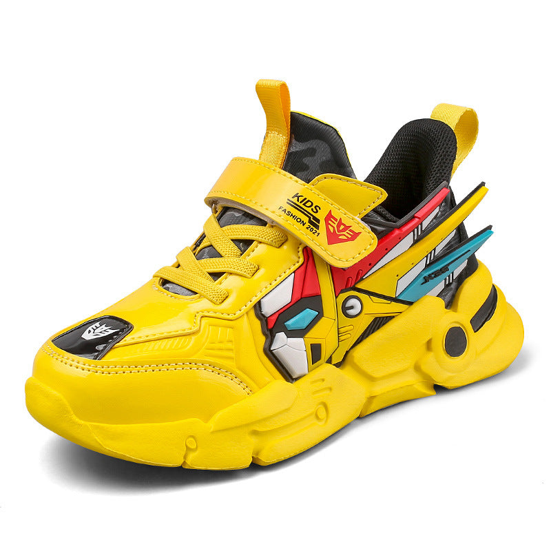 Confortable Surface en cuir Moyen et grand Chaussures de course pour enfants Casual Velcro Sneake
