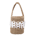 Crochet de main de monnaie de cuivre bouton sac seau Straw Woven Purse