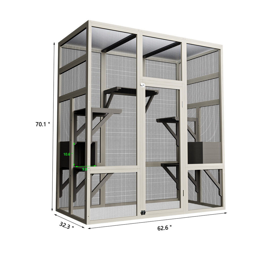 62,6" Maison de chat en bois d'extérieur gris Grand Catio