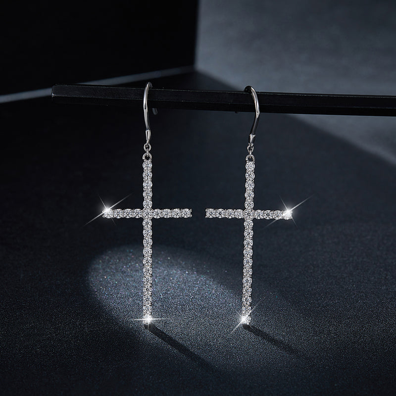 S925 Sterling Silver Moissanite Pave Hook Drop Earrings with GRA Certificate