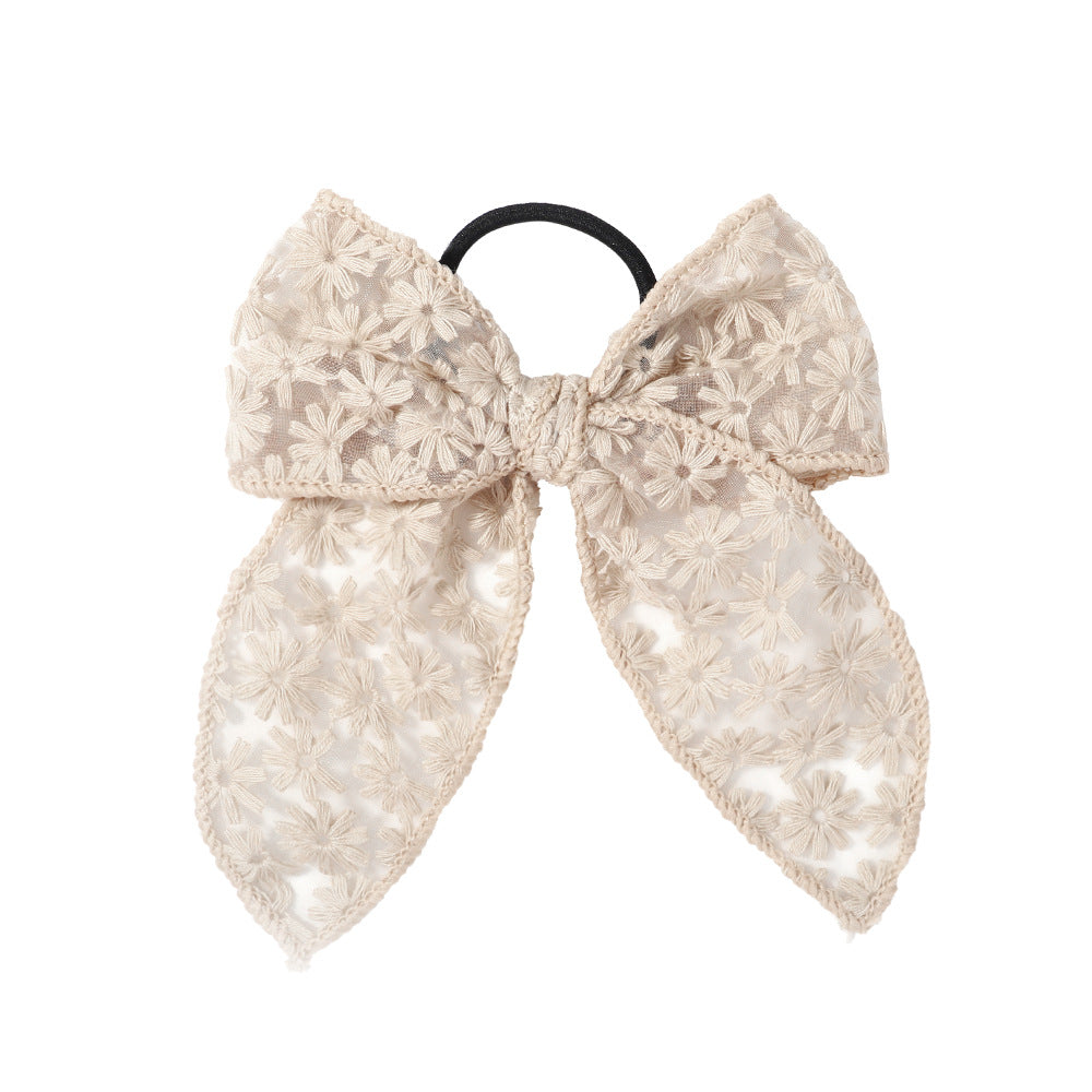 Brodé imprimé Bowknot bague de cheveux en caoutchouc de dentelle simple bande de cheveux Rope Floral Dovetail Ac