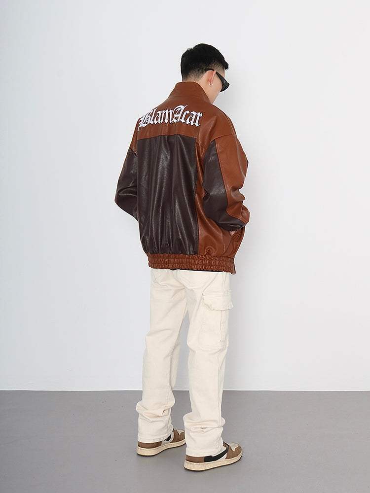 High Street Contrast Patchwork Brodé Veste en cuir