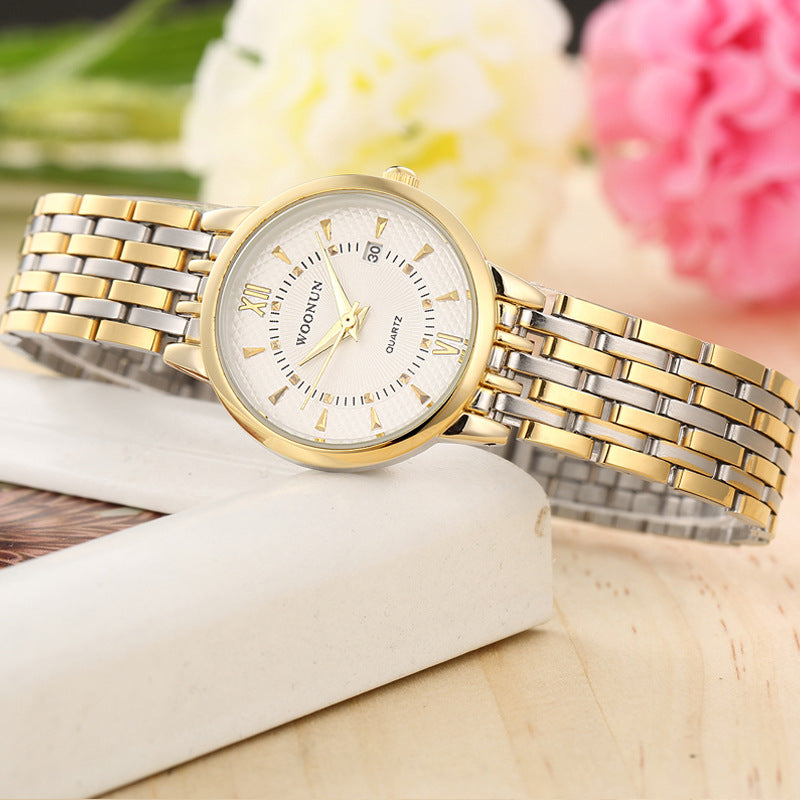 Ceinture en acier rétro pour femme Calendrier Montre imperméable