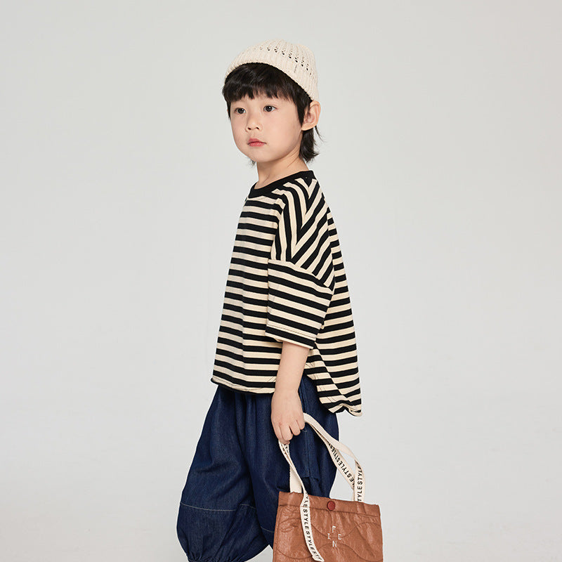 Été Enfants Coréen rayé T-shirt perdu