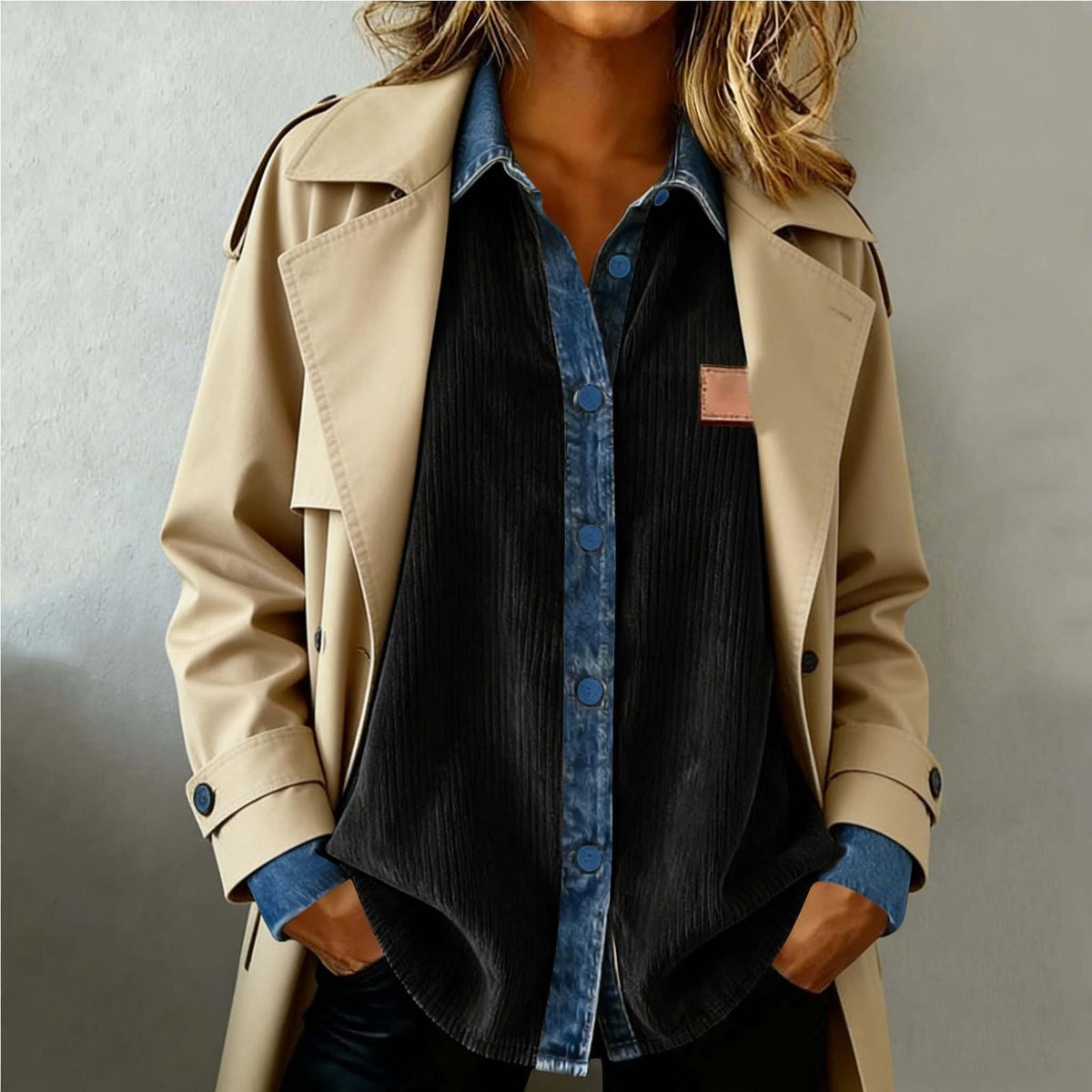 Chemise en Denim Casual à manches longues avec un collier de lapel