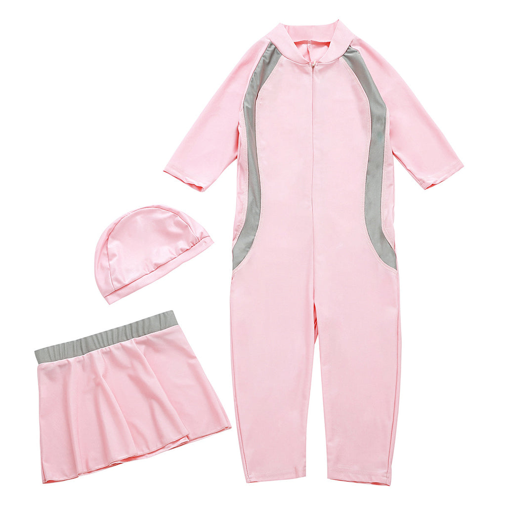 Maillot de bain conservateur couleur solide pour filles