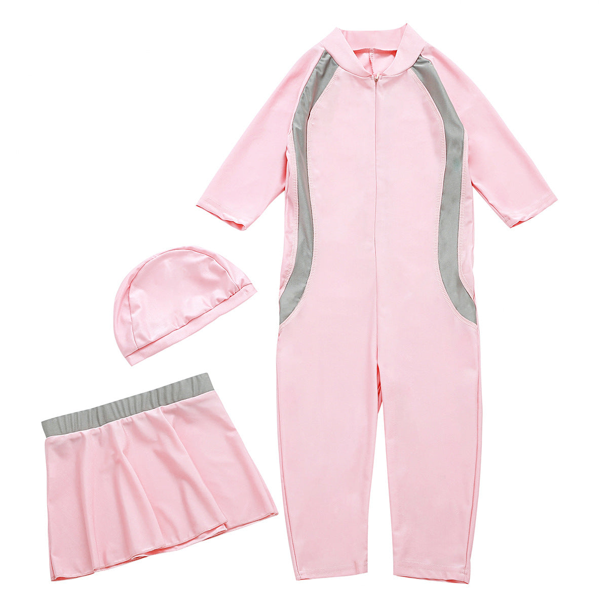 Maillot de bain conservateur couleur solide pour filles