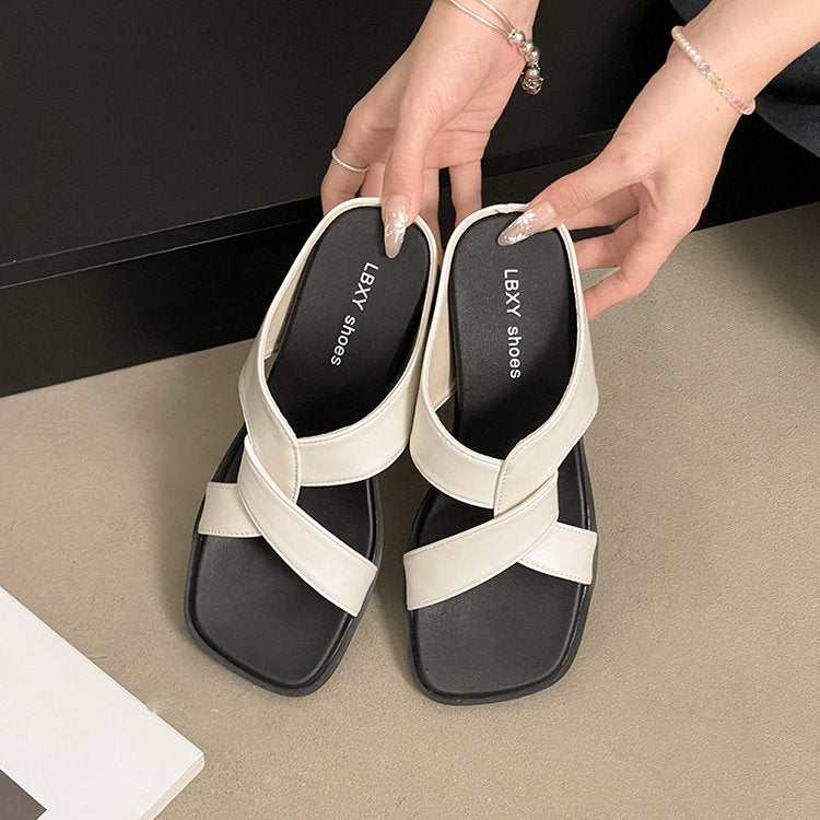 Pantoufles pour femmes Outdoor d'été Français Rétro Talon casual sans glissade B