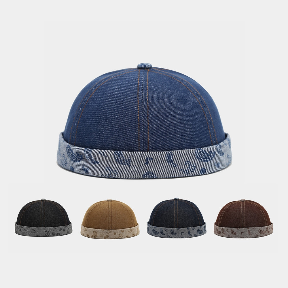 Cashew Flower Rolled-edge Melon Skin Cap - Rétro hommes et femmes sans brim Landlord H