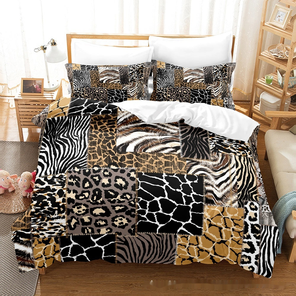 Imprimé Maison Textile Four animal Couverture de couettes en grain Étui Ensemble de trois pièces