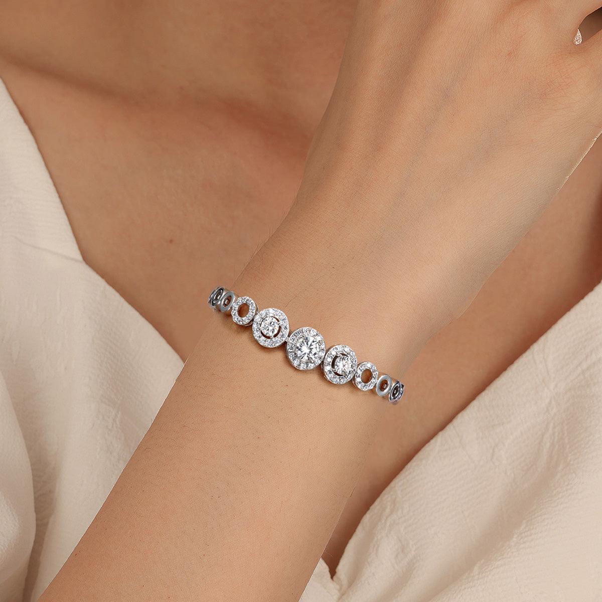 S925 Argent Sterling D Couleur VVS1 Moissanite Halo Bracelet 15&18cm Chaîne d'enclenchement