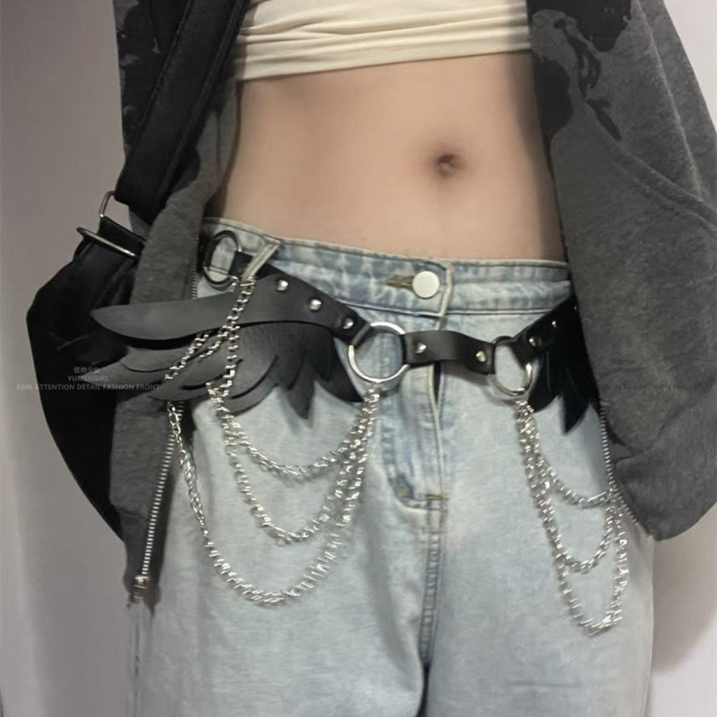 Y2K Sweet Cool Girl Belt Décoration avec Devil Angel Wings Chaîne de taille Subculture fille 2D