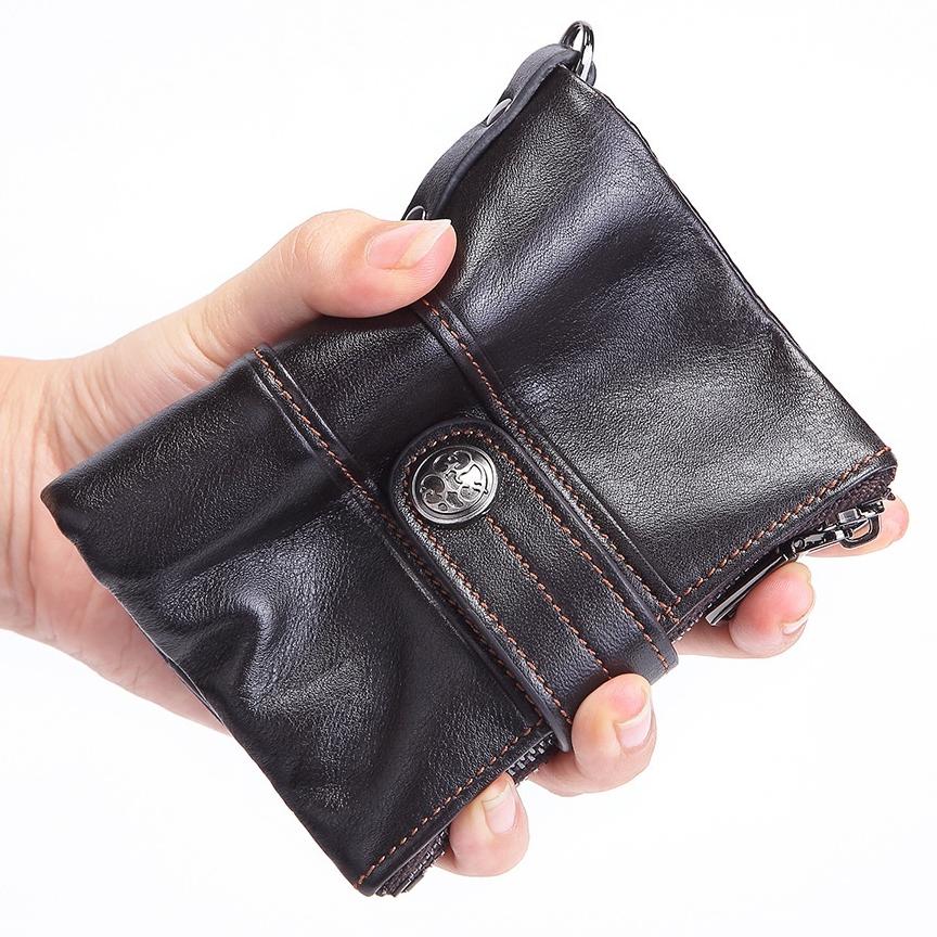 Cowhide Portefeuille Boucle en cuir Zipper Retro Hommes