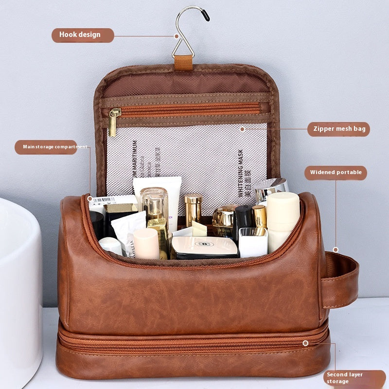 Leather Cosmetics Sac de rangement Travel Sac de toilette Portable Hommes Business Simplicité Porta