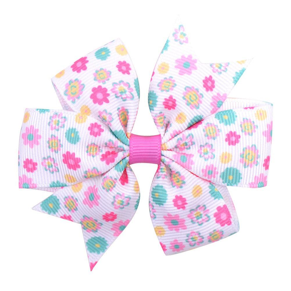 Imprimé Daisy Sunflower Dotted Rib with Fishtail Bow Baby Hair Clip