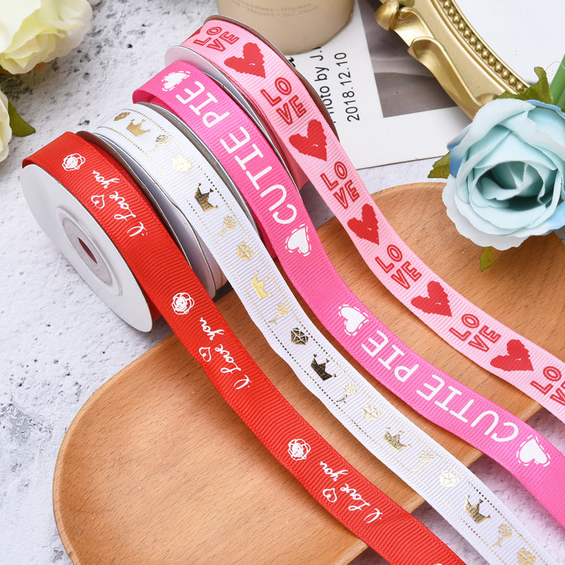 Emballage Ribbon Love Pattern Fleurs Ribbon Mariage Célébration Décoration Ribbon
