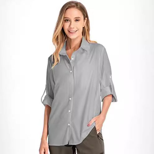 Chemise à manches longues de protection contre le soleil pour femmes Pêche à l'extérieur Pêche rapide Chemise de randonnée