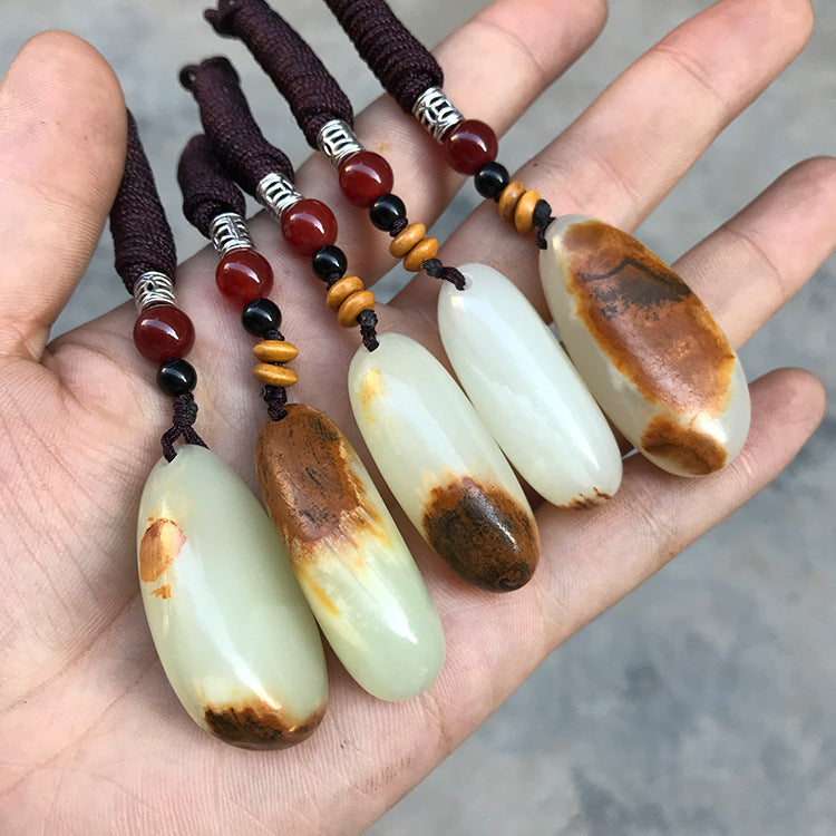 Naturel Hetian Jade Russet Skin Seed Stone Pendentif Afghanistan White Jade Pebble Collier