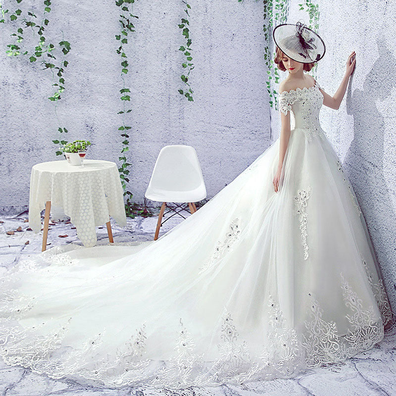 Robe de mariée Mariée Une épaule Trail Français Veil Hepburn Femme