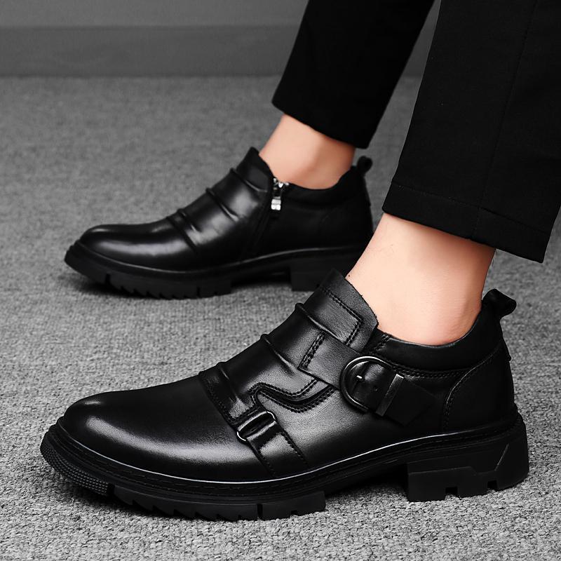 Chaussures en cuir véritable à semelle épaisse polyvalente pour hommes fabriqués à partir de cuir de vache à grain complet