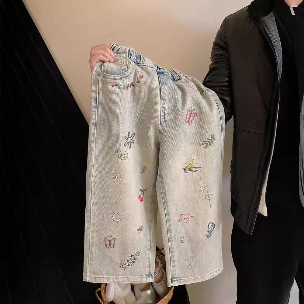 Mode de filles personnalisé brodé droit Jeans