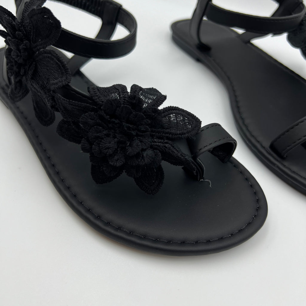 Sandales plates de broderie florale européenne pour femmes