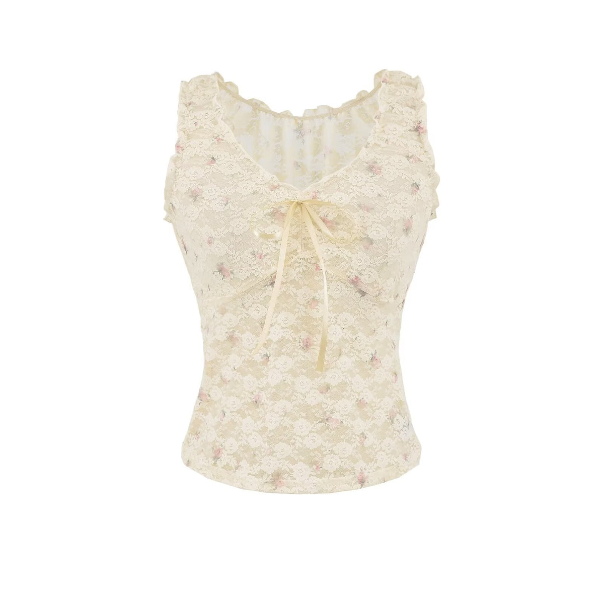 Femmes Camisole en dentelle fleurie sans manches intérieure et dessus extérieur