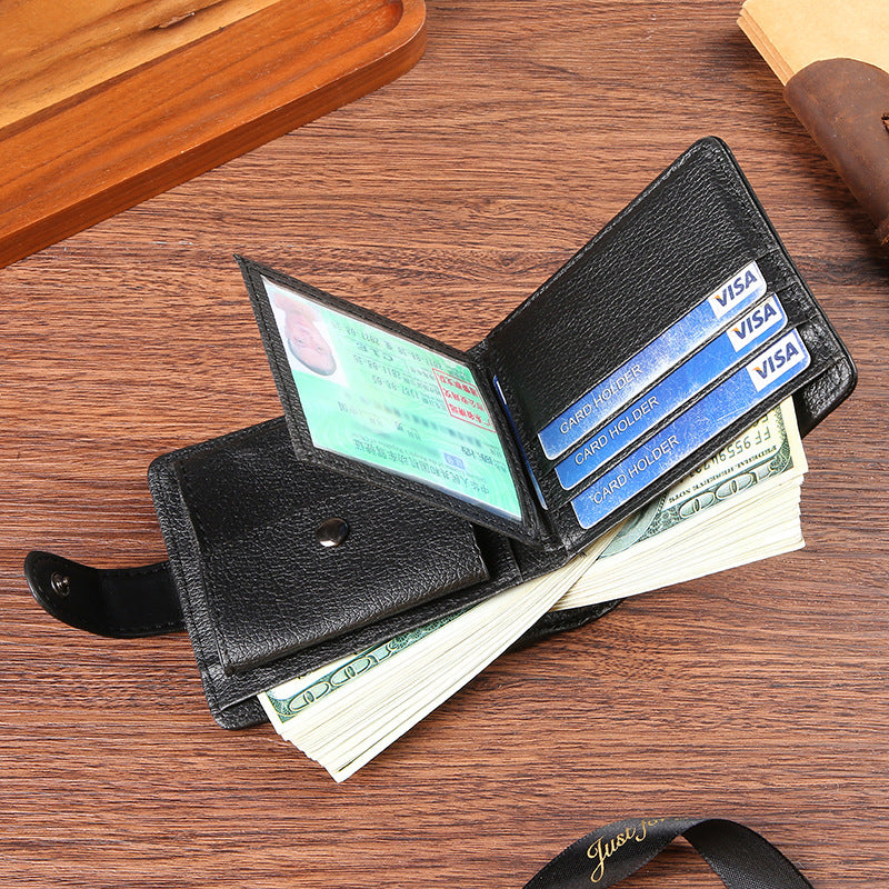 Portefeuille horizontal en cuir PU pour hommes Grande capacité Fentes de cartes multiples avec Zipper Coin Poc