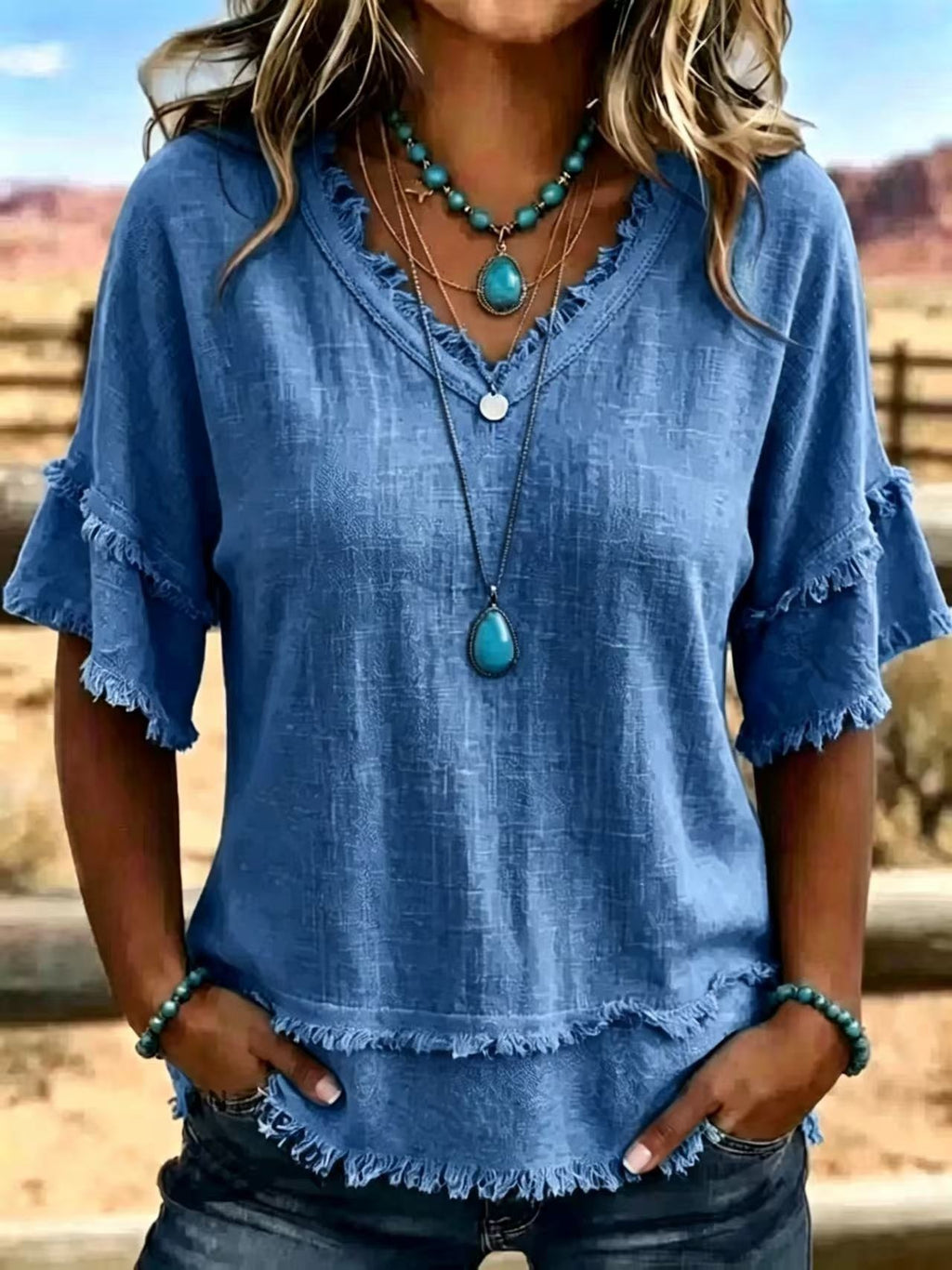 Chemise casual femme V-Neck manches courtes Loose Fit Pure Color Summer Fashion Pullove