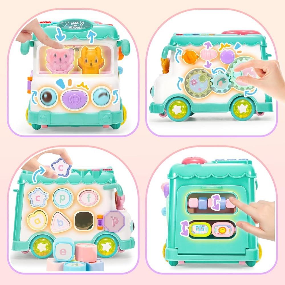 Jeu de jouets de bus d'activité bébé 6-en-1 Multifonctionnel d'apprentissage musical Bus comprend Mini voiture et