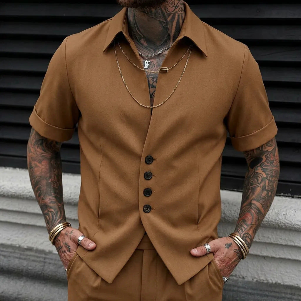 Chemise casual homme couleur solide été