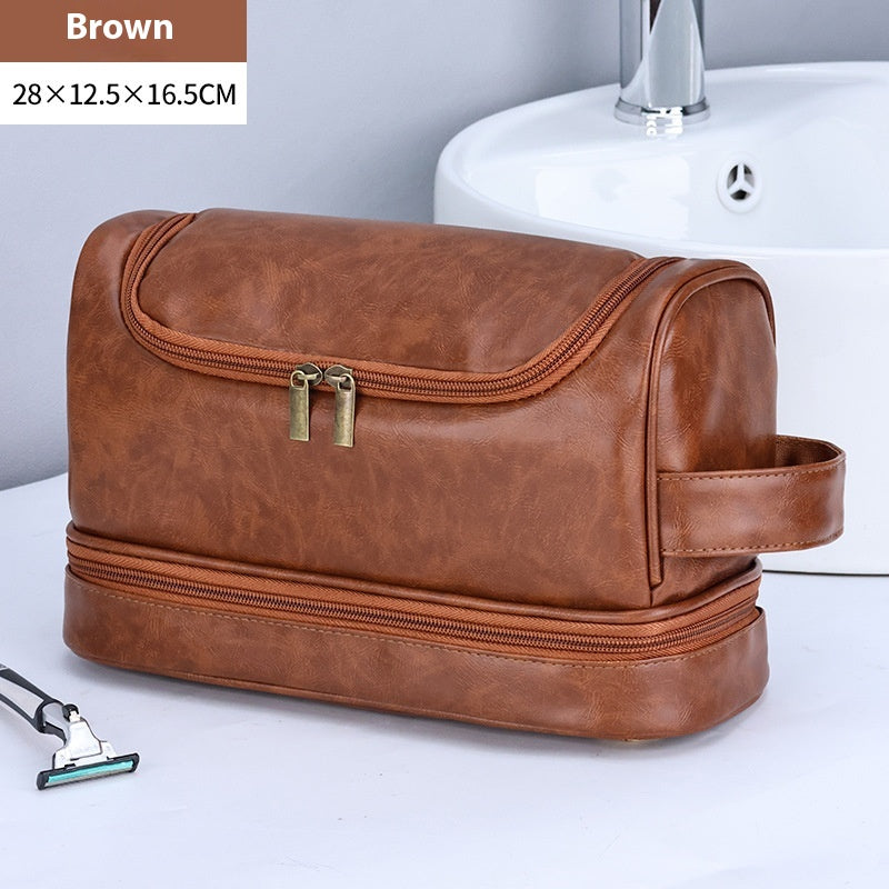 Leather Cosmetics Sac de rangement Travel Sac de toilette Portable Hommes Business Simplicité Porta