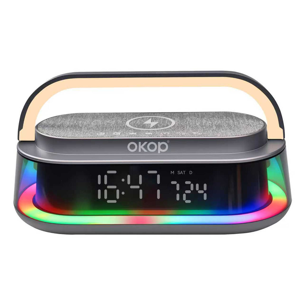KP-575 Bluetooth Haut-parleur15W sans fil de recharge de bureau réveil RGB lumière ambiante blanc