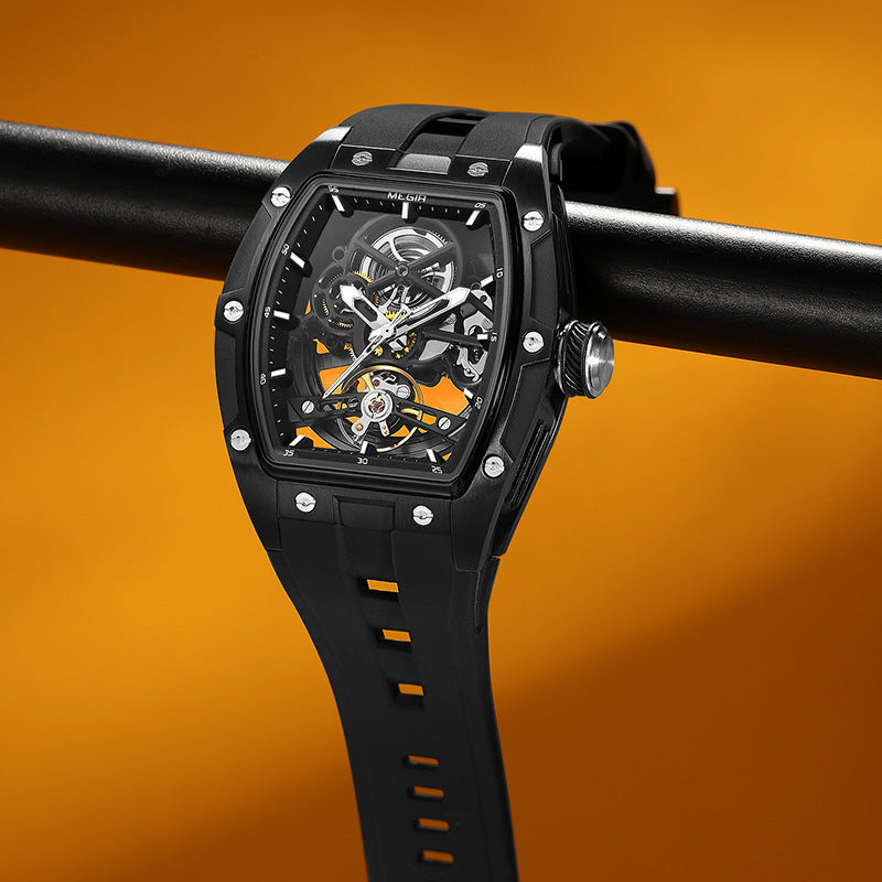 Homme en acier inoxydable Shell automatique Hollow Montre mécanique