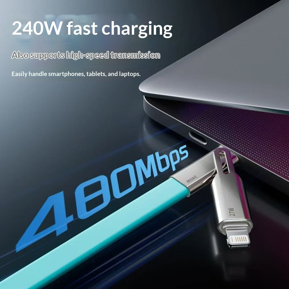 Câble de recharge 2-en-1 multiprotocole 240W entièrement compatible avec la silicone