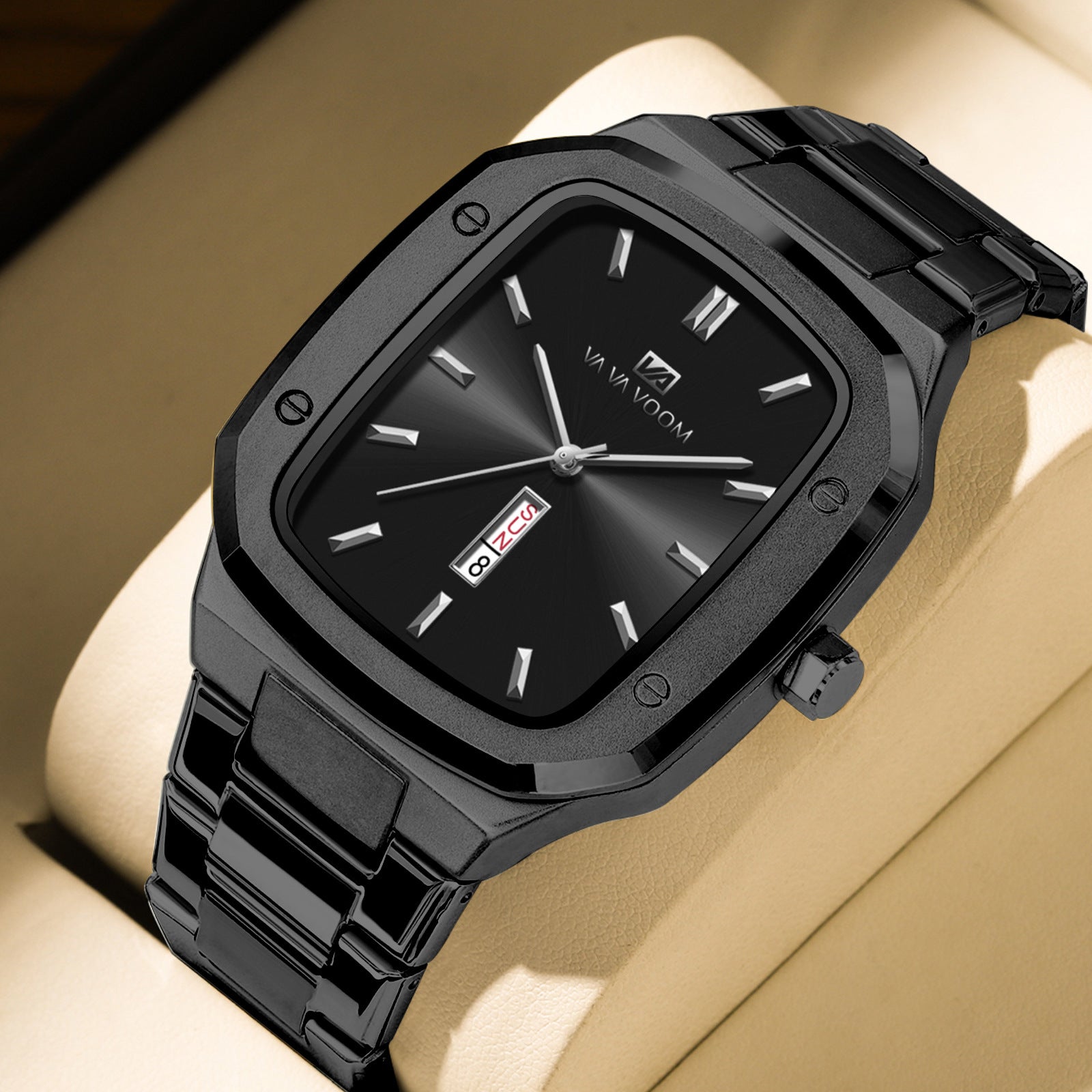 Business Rectangulaire Creative Dual-Date Steel-Strap Mens Watch