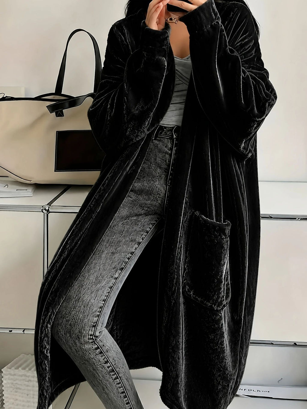 Annou Arrivée Automne & Hiver Velvet Femme Manches longues Mode Casual Cape Coat