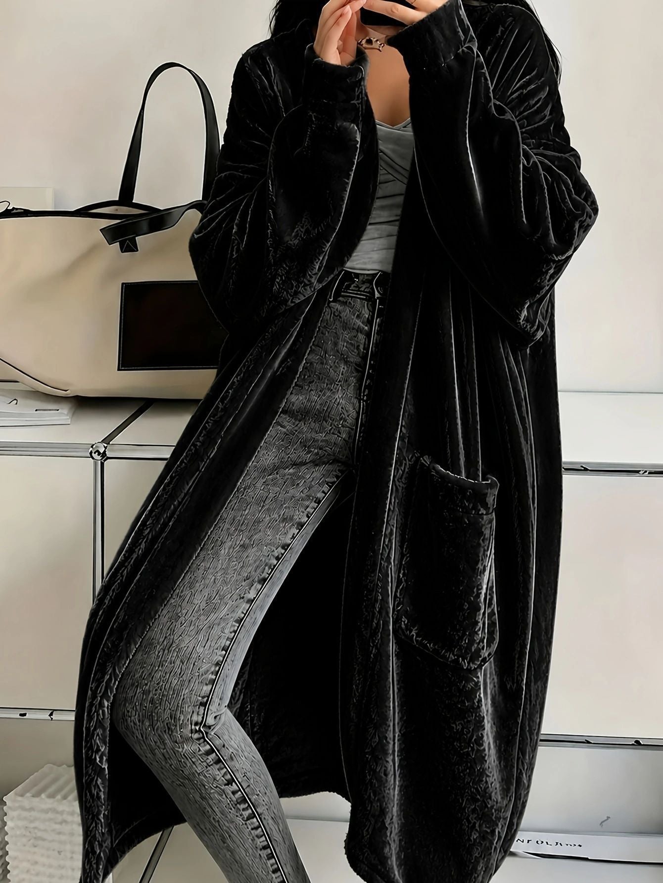 Annou Arrivée Automne & Hiver Velvet Femme Manches longues Mode Casual Cape Coat