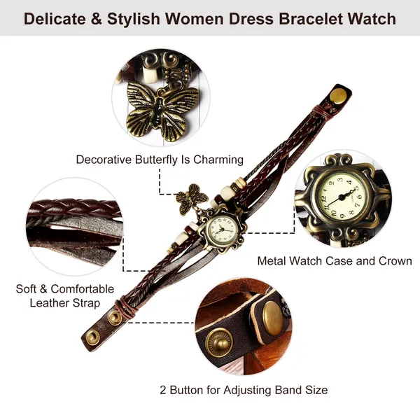 Vieille montre pour femme Bohemian Montre en cuir fait main