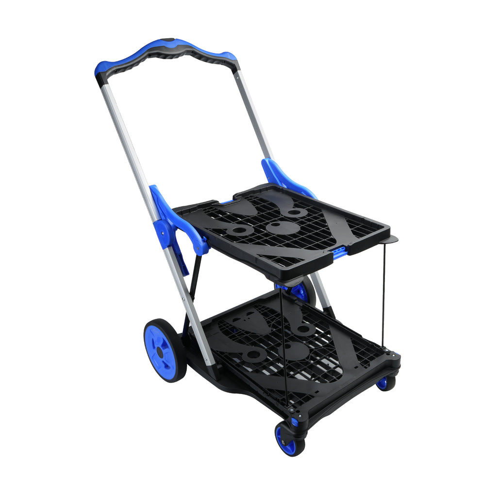 Chariot pliant 2-Tier Multi-Utilisation Fonctionnel Chariots Collapsibles Shopping Chariot avec Roues Sh