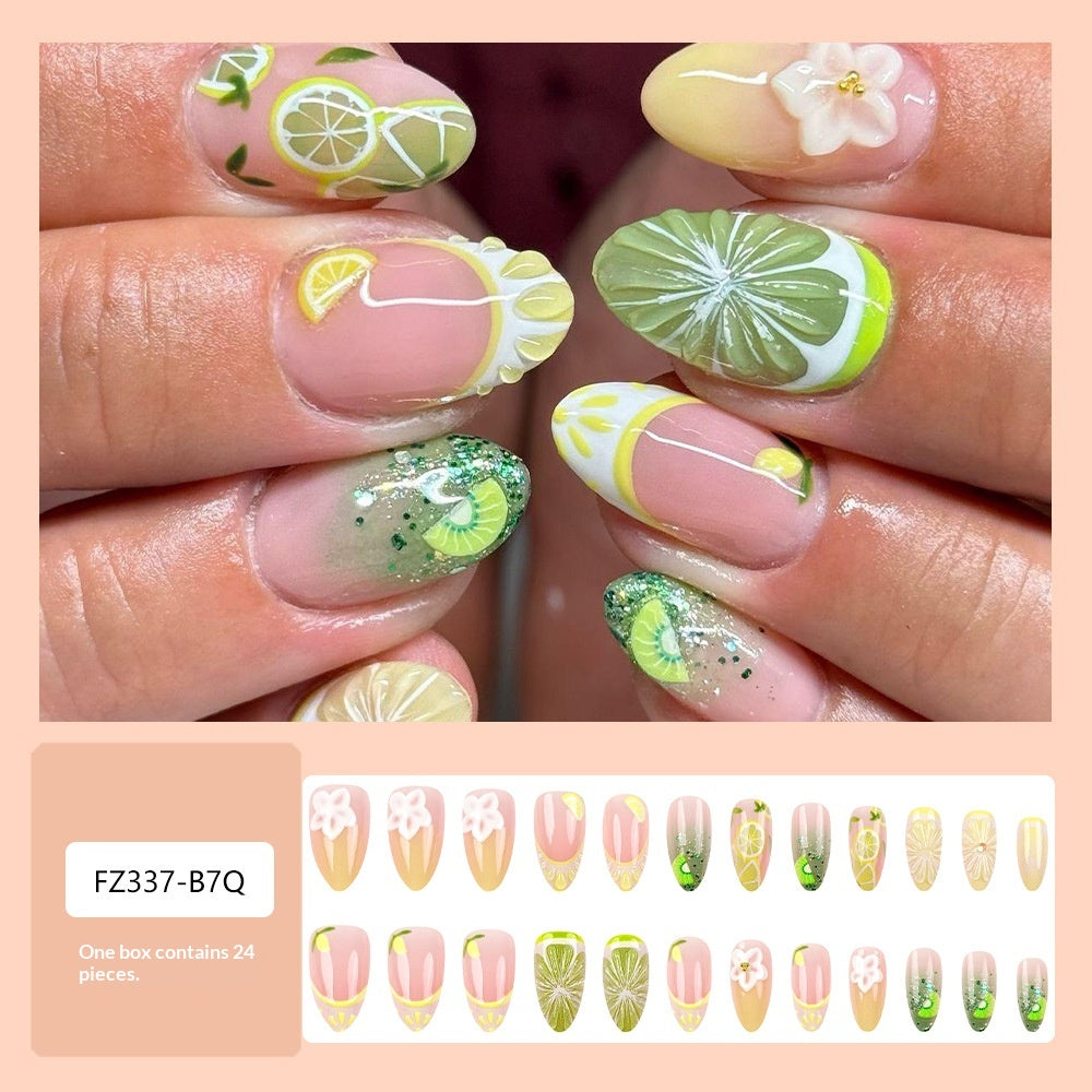 Stickers 24 pièces de ongles acryliques en forme d'amande courte avec bords blancs